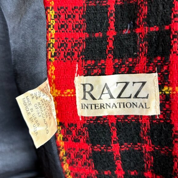 VINTAGE 80s Red Plaid Classic Tweed Blazer - Picture 7 of 10